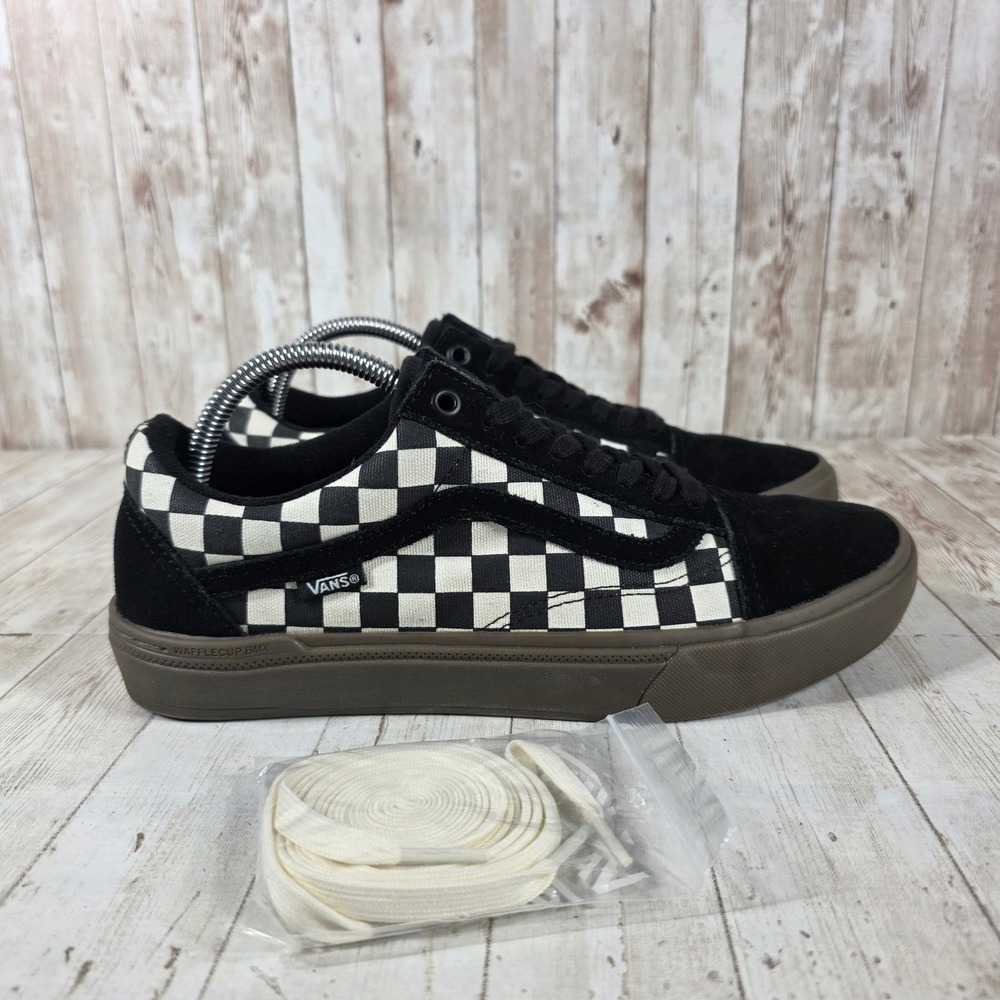Vans Old Skool BMX Checkerboard Black White Dark Gum Mens 9 Sneakers PopCush